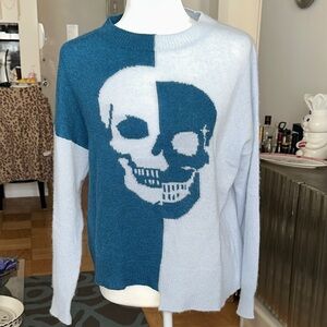 Skull Cashmere two tone blue 100% cashmere sweater
